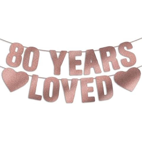 JunyRuny 80th Birthday Banner Rose Gold Glitter Banner, 80th Birthday Decorations for Her, 80th Birthday Decorations for Women, Happy 80th Birthday Sign, Gift, Party Decor Cover