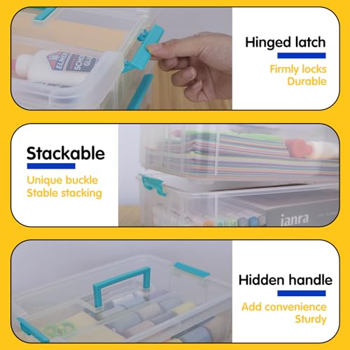 2 Layer Plastic Storage Containers with Lids, Multipurpose Clear Stack & Carry Box, Portable Craft Organizers and Storage Bin for Organizing Art & Craft, Sewing, Makeup, Nail Supplies (Blue) - Image 5