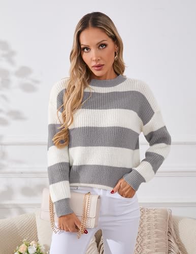 Image of Libsorge Womens Striped Sweater Oversized Cute Color Block Sweaters Spring 2026 Trendy Knit Crew Neck Thin Pullover