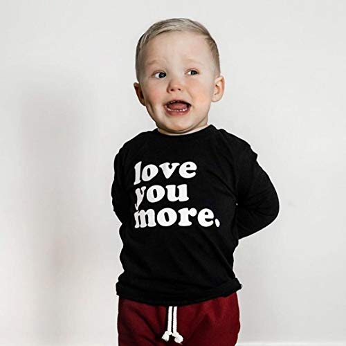 Toddler Baby Boy Girl Crewneck Sweatshirt Top, Infant Love You More Shirt, Unisex Baby Valentine \'s Day Clothes (B Black, 6-12 Months)