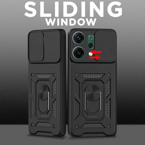 Image of Luxe Back Cover for Oppo Reno 14 5G | D10 Tough Armor Case | Sliding Camera Shield | 360 Protection | Kickstand Ring Holder | Military-Grade Shockproof Bumper Case