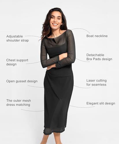 Image of Popilush Mesh Shapewear Dress Corset Date Night Dresses for Women Two Piece Club Outfits with Slit