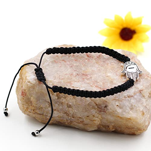 Image of Uloveido Customized A to Z 26 Letters Hand of Fatima Bracelet - Fatima Hamsa Hand Evil Eye Protection Bracelet Lucky Charm Adjustable Braided Black String