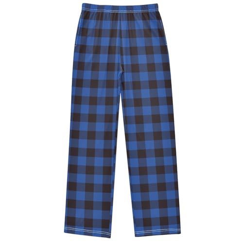 Boy's Pants Lumberjack Black Blue Gingham Jogger Pants Elastic Waist Long Bottoms Trousers with Pockets 6-14 Years