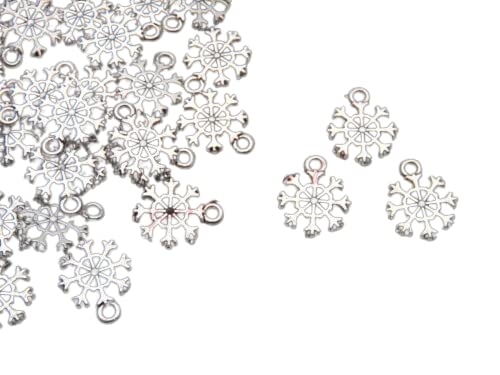 TRTO 20Pcs Tibetan Silver Xmas Snowflake Charms 13mm Festive Christmas Charms for DIY Jewellery Making