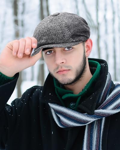 Image of Suhine 6 Pcs Newsboy Cap for Men Octagonal Hat 8 Panel Wool Blend Beret Flat Tweed Adjustable 22 to 24 Inch