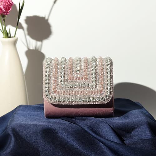Image of THE TAN CLAN Nysa Mini Hand Embroidered Clutch Bag for Women with Handle - Elegant Evening Handbag, Stylish Clutch Purse with Magnetic Closure, Perfect for Weddings, Parties, Gifting