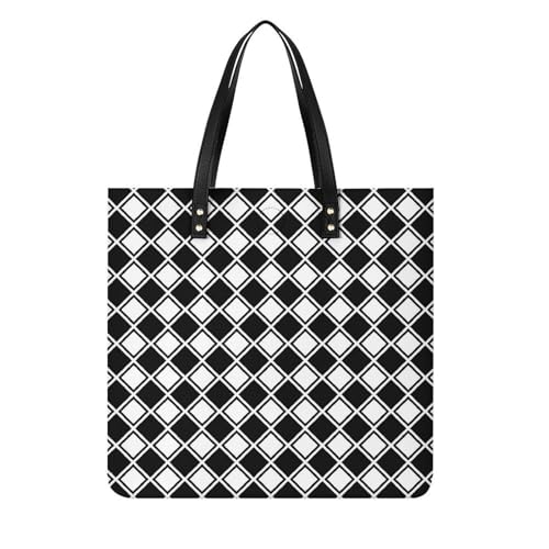 Tote bag de voyage carré noir et blanc - Grand sac shopper femme pour le week-end