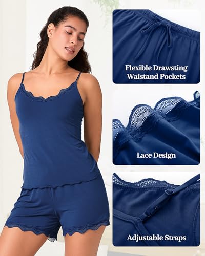 Image of BAMBOO COOL Women's Pajama Sets Lace Trim PJ Set with Shorts Sexy Ruffles Sleepwear for Women