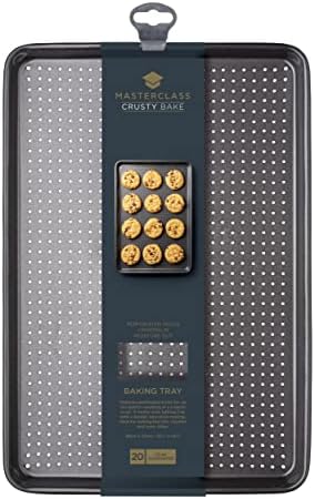 MasterClass KCMCCB3 Crusty Bake Perforated Baking Tray with PFOA Non Stick, Robust 1 mm Carbon Steel, 39 x 27 cm, Grey