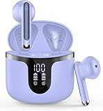 BHNYBWUL Wireless Earbuds, Bluetooth Headphones 5.4 Stereo 50 Hour Playback Ear Buds with LED Display and with ENC Noise Cancelling Mic Wireless Earphones, for Phone, Tablet, Laptop, Sports, Purple