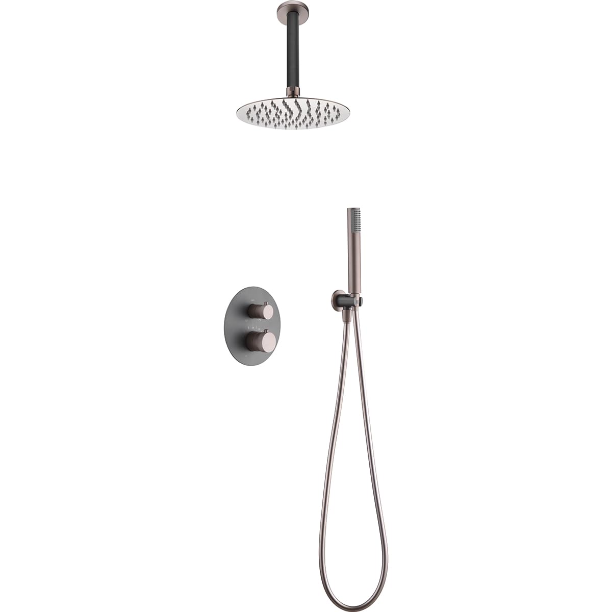 IMEX - Ducha Empotrada Termostática Gris Mate | Conjunto de Grifería Empotrado con Alcachofa y Rociador Antical Efecto Lluvia | Ducha Empotrada con Grifo en Latón y Acero Inox S.304 | Serie Top