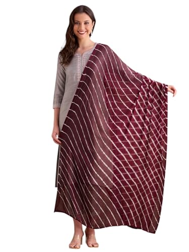 Image of DUPATTA BAZAAR Women's Leharia Dupatta with Pom Pom Lace