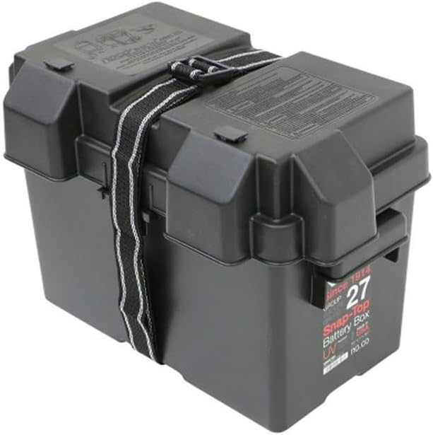 Battery Box Fits Group 27 Batteries Strap Style Box Black Polypropylene Vented With Box/Lid/Strap/Mounting Brackets/Stainless Screws