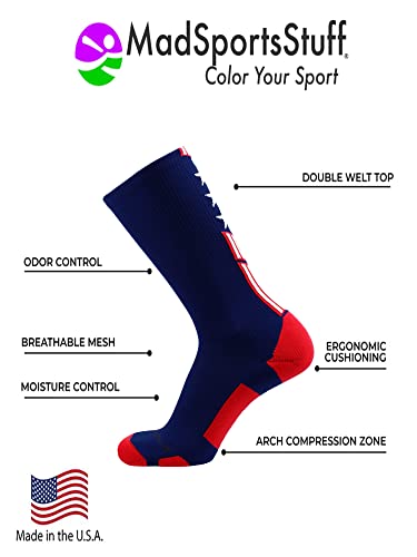 MadSportsStuff Patriot USA Flag Stars and Stripes Athletic Crew Socks for Football Basketball Volleyball Lacrosse3