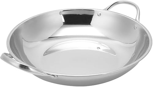 BESTonZON Sartén redonda de acero inoxidable para paellas, sartén de fondo plano, sartén de doble oreja, olla Sukiyaki, plato de aperitivos con