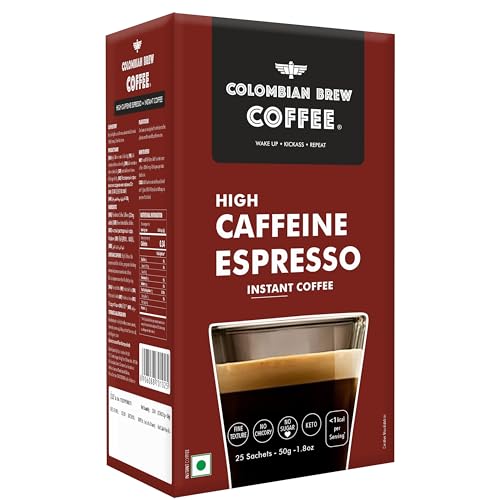 Image of Colombian Brew High Caffeine Espresso Instant Coffee Powder, Strong, 20 Sachets (Pack of 3)