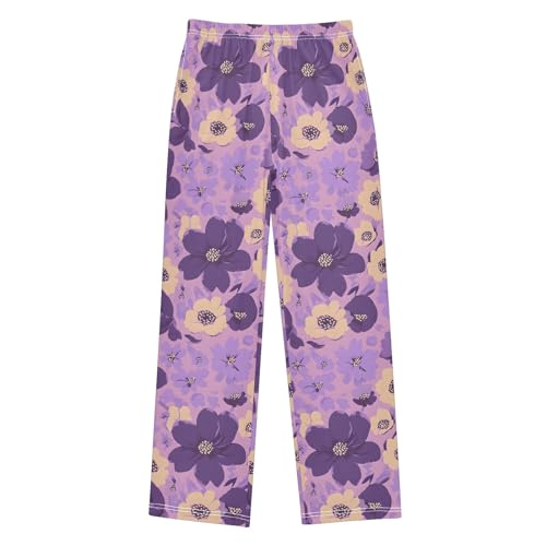 Pajama Pants Lounge Sleep PJ Bottoms Sleepwear Elastic Waist Drawstring XL Purple Flower