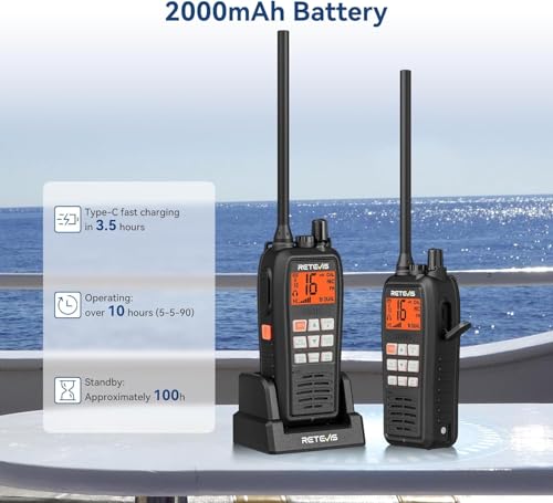 Image of Retevis RA27 GPS DSC Marine Radio VHF (1 Pack), RM15 IP68(2 Pack) & Antenna | Sailing Club & School, Charter Boats, Fishing, NOAA Weather Alert, 2-Way Noise Reduction, Floating Alarm, Antenna Included