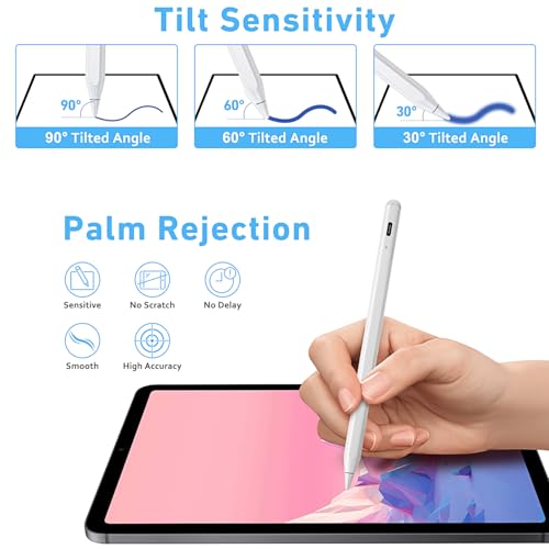 Image of Stylus Pen for ipad, Active Pencil with 10 Mins Charge, Palm Rejection Tilt Sensor, Magnetic-Pen Compatible with 2018-2025 iPad-Pro 11 inch /12.9 inch,iPad-10 /9 /8 /7 /6,iPad mini 5 /6,iPad-Air3 /4 /5