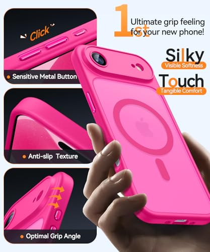 Image of CANSHN Magnetic Compatible with iPhone Air Case(6.5 Inch), Upgraded [Full Camera Protection] [Compatible with Magsafe] [Translucent Matte] Shockproof Phone Cover for iPhone 17 Air Case,Hot Pink