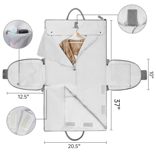 Image of Carry on Garment Bag, Large PU Leather Garment Bags for Travel with Shoe Pouch, Grey, 20.5x10x12.5 inches, Tote