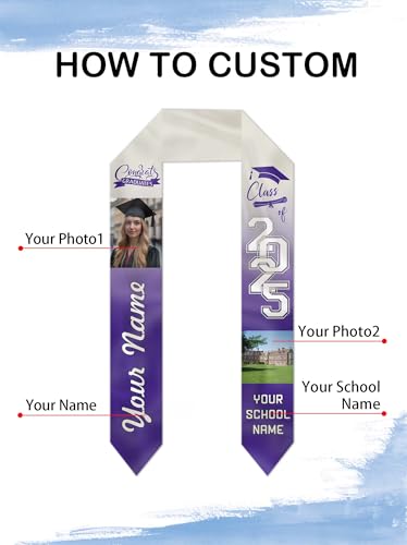 Custom Graduation Stoles Personalized Congratulation Gifts Class of 2025 Graduation Sash with Photo for University2