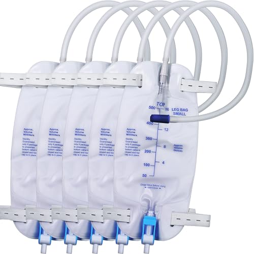 5 Pcs 500ml Leg Bag Urinary Drainage Bag with 18â€ Tubing â€“ Portable & Wearable with Adjustable Straps Easy-Drain Anti Reflux & Leak-Proof, Blue