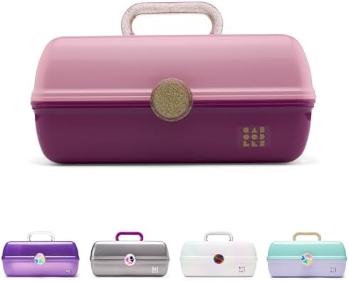 Caboodles On-The-Go Girl Makeup Box, White Opal, Hard Plastic Makeup Organizer Box, Built-In Mirror, Secure Latch for Safe Travel, Spacious Storage for Large Items