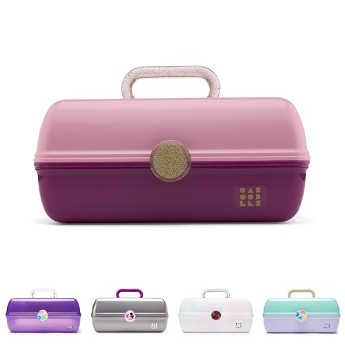 Caboodles On-The-Go Girl Makeup Box, Two-Tone Pink on Violet, Hard Plastic Makeup Organizer Box, Built-In Mirror, Secure Latch for Safe Travel, Spacious Storage for Large Items