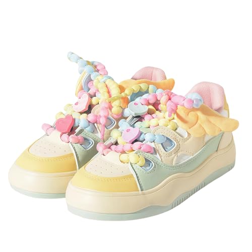 Candy-Colored Chunky Sole Walking Sneakers - Pastel Macaron Aesthetic Shoes for Women Breathable Comfort with Anti-Slip Soles & Cute Colorful Laces