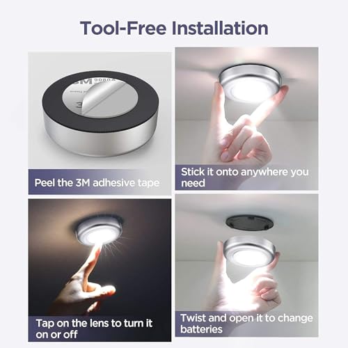 Image of LED Battery-Powered Wireless Touch Lamp - Stick-On Push Light for Closets, Cabinets, Utility Rooms, and More, Cordless Plastic Night Light (Batteries Not Included) (Pack of 3)