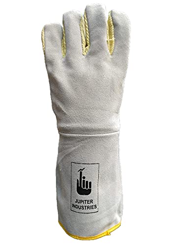Image of Kevlar Para-Aramid & Split Leather Welding Gloves, Heat & Flame Resistant up to 200C, Heavy Duty Long Cuff Safety Gloves for Furnace, Foundry & Industrial Work, Pack of 1 Pair