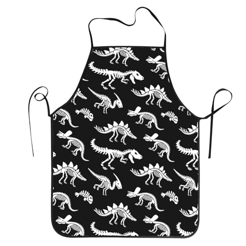 MINIOZE Dinosaur Skeleton Fossil Primitive Halloween Apron Cooking Chef Work Shop Women Men Baking Decorations Painting Bbq Grilling Kitchen Accessories Party Supplies
