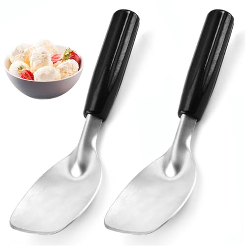 Forieru 2-Pack Heavy Duty Stainless Steel Ice Cream Paddles, Flat Spade With Non-Slip Grip, For Hard & Soft Serve Desserts, Commercial & Home Use