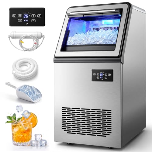 Image of 130lbs /30lbs Ice Machine, Self-Cleaning Commercial for Bar & Home | 13 thickness levels, 10-min auto-clean, 24H timer, LED display, quick water hookup - easy maintenance.