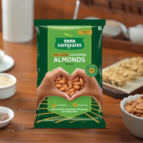 Image of Tata Sampann Pure California Almonds Whole, 1kg, Real Nuts, High In Fiber, Badam Giri, Rich In Protein, Magnesium, Phosphorus And Dietary Fibre, Nuts & Dry Fruits, Value Pack