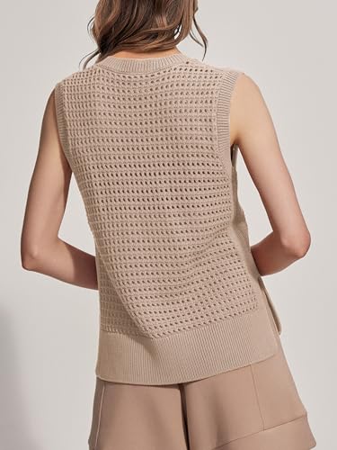 Image of SuperPrity Women's Sweater Vest Sleeveless Crochet Sheer Knit Sweater Tank Casual See Through Crewneck Sweater