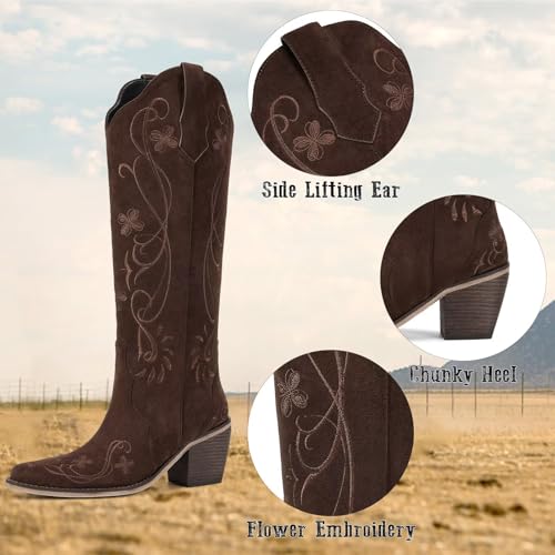 Image of wetkiss Knee High Cowboy Boots for Women, Stable and Comfortable | Western Style,Cowgirl Boots,Versatile,Pull On,Various Occasions,Non-slip Sole,Bohemian Rural Style
