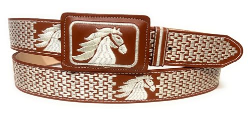 Men's Horse Embroidered Western Leather Belt, Cinto Vaquero Bordado, Cinto Charro Caballo