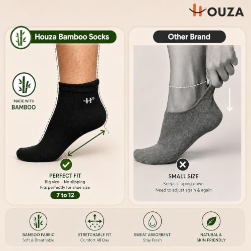 Image of HOUZA Bamboo Ankle Socks For Men | Anti-Bacterial, Breathable & Odour-Free | 3X Softer Than Cotton Socks | Ideal for Sports, Walking, Gym & Daily Wear | Sizes- (UK 7-10)