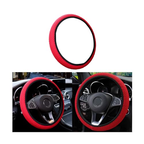 CGEAMDY Coprivolante Auto Universale Diametro 37-38 cm, Coprivolante Elastica del Volante, Microfibra Traspirante in Seta Ghiaccio, Calda in Inverno e Fresca in Rstate, Antiscivolo (Rosso)