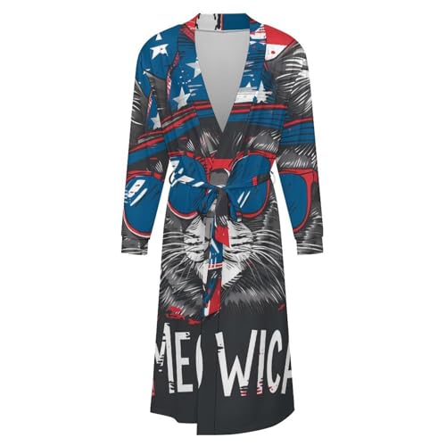 Cat U.S. Flag Meowica Soft Robe Long Sleeve Bathrobes V Neck Sleepwear Spa Robes with Belt Men Woman4