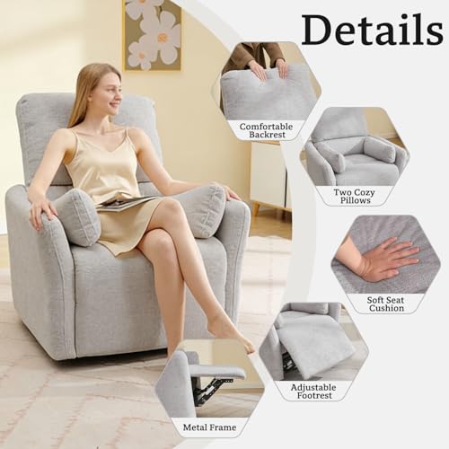 Sillón reclinable giratorio gris en gamuza miniatura 6