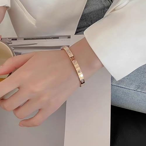 Niarezom Elegant 18K Gold Plated Love Bangle & Tennis Bracelet Set - Stackable Stainless Steel Jewelry for Women - Image 5