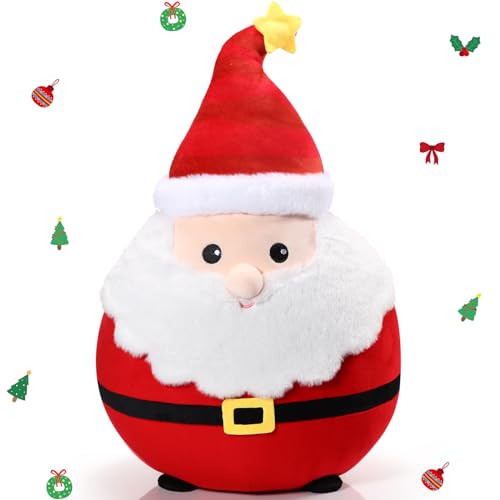 Huwena 14 Inch Christmas Santa Plush Throw Pillow Gifts Soft Cuddly Stuffed Santa Claus Pillow Toys Large Xmas Hugging Cushion for Home Bedroom Sofa...