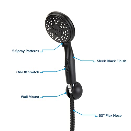 Image of Camco Complete RV /Marine Shower Head Kit | Features Convenient On /Off Switch for Water Efficient Showers | 5 Spray Patterns | Black (43744)