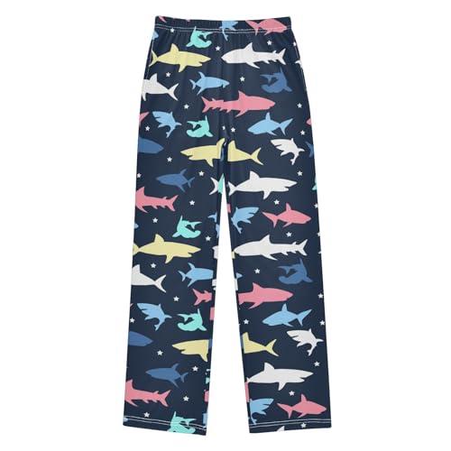 Colorful Shark Boys Long Pants Soft Trousers Elastic Waist Kids Lounge Bottoms with Pockets S-XL