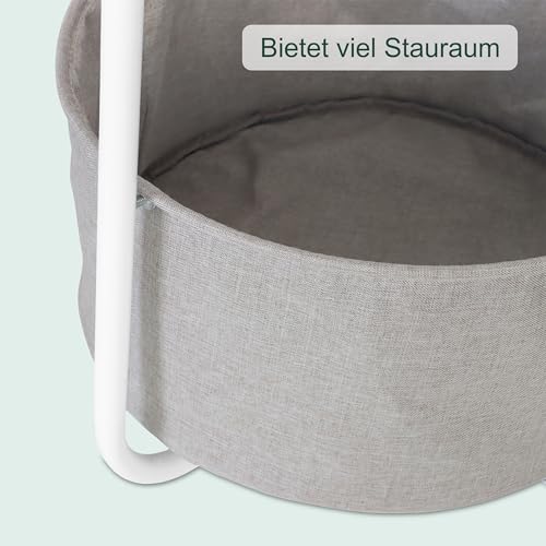Relaxdays Beistelltisch, runder Couchtisch, mit Stoffkorb, HD: 50x40 cm, Kaffeetisch Wohnzimmer, MDF & Metall, weiß/grau – Bild 7
