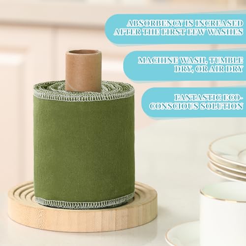 Image of FuWeave 30 Pack Reusable Toilet Paper No Tear Bidet Towels, Green | Washable 11.8 inch x 4.3 inch Cotton Flannel Family Cloth Wipes with Snaps, Paperless Roll for Bathroom, Travel, Cleaning and Drying